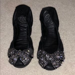 Tory Burch Black Sequence Bow Flats